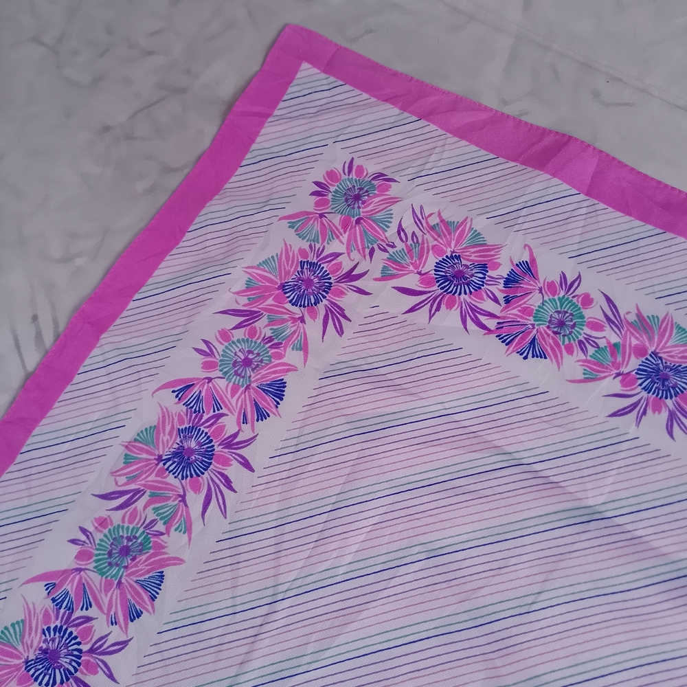 Vintage Floral Silk Scarf Purple White Square Scarf 26” Retro Neck Head Scarf - Picture 11 of 12